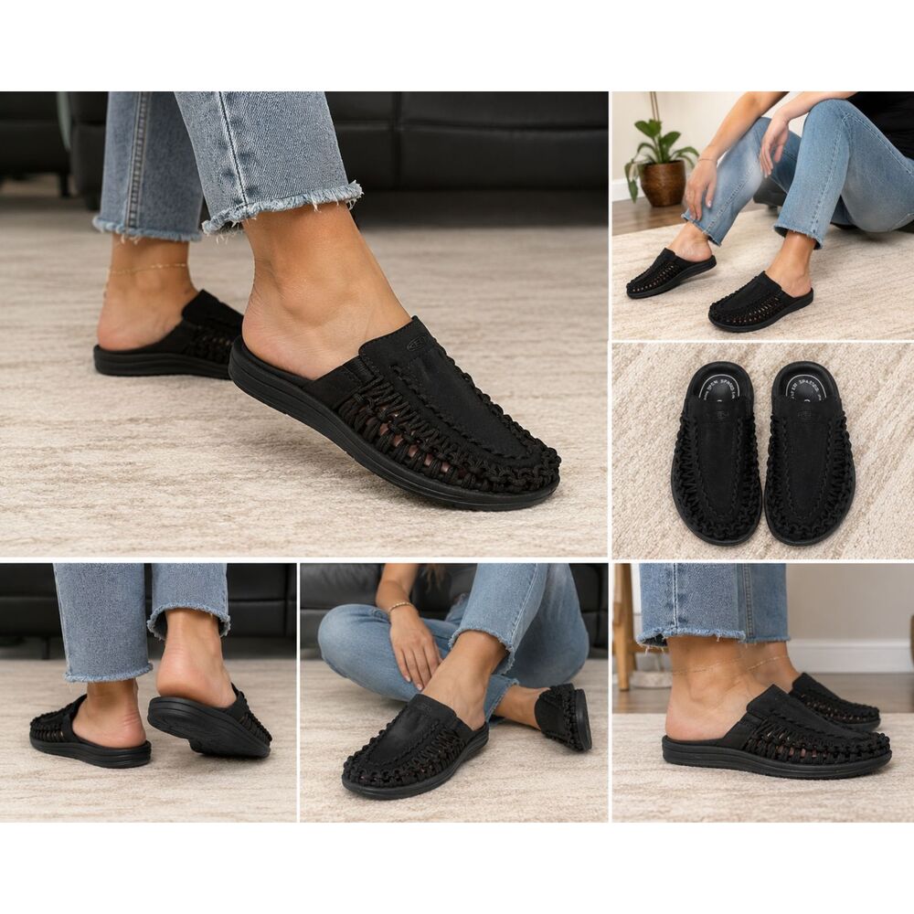 KEEN Uneek II Slide Mule Sandals Black Cord Comfort Shoes Women's US 5.5 EU 36
